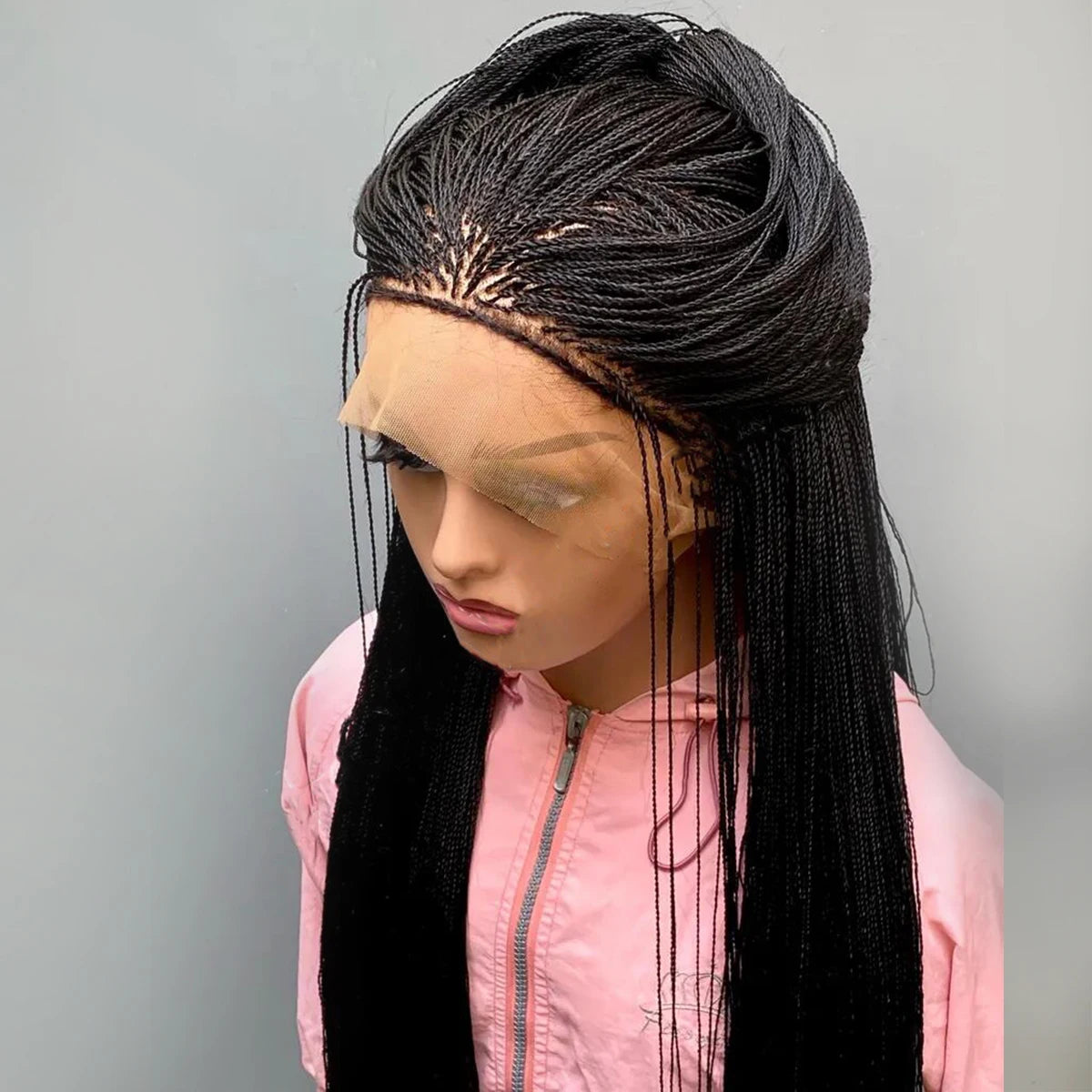 Micro Twist Braided Wig on Front Lace Color 1b Black braids 28inches Glueless Tiny Twist Braid Wigs For black Women