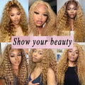 #27 Honey Blonde Human Hair Wig Deep Wave 13x6 hd Lace Frontal Wig Pre Plucked 30 inch Honey Blonde Curly Wig 100% Human Hair