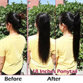 Straight Human Hair Ponytail Drawstring 100% Remy Ponytails Extension for Women Brazilian Long Straight Hair Natural Color #1B