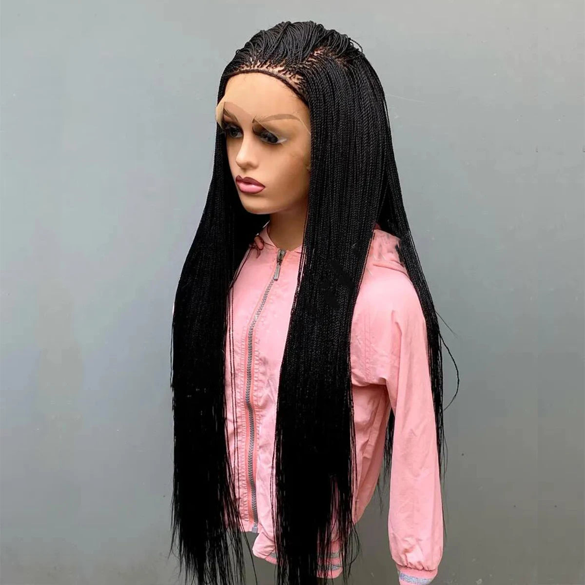 Micro Twist Braided Wig on Front Lace Color 1b Black braids 28inches Glueless Tiny Twist Braid Wigs For black Women