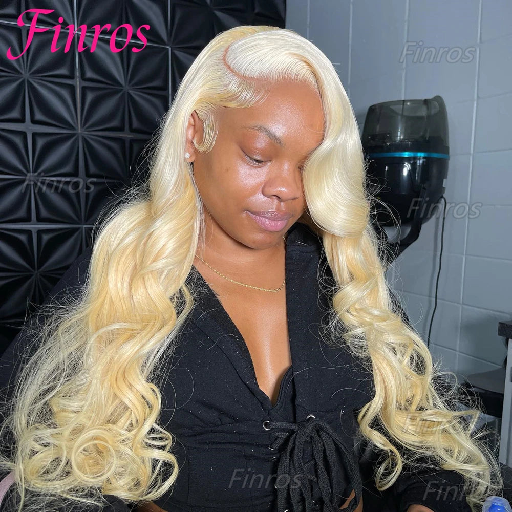Finros Body Wave 13x6 HD Transparent 613 Lace Frontal Human Hair Wig Honey Blonde Color Brazilian 13x4 Lace Front Wig for Women