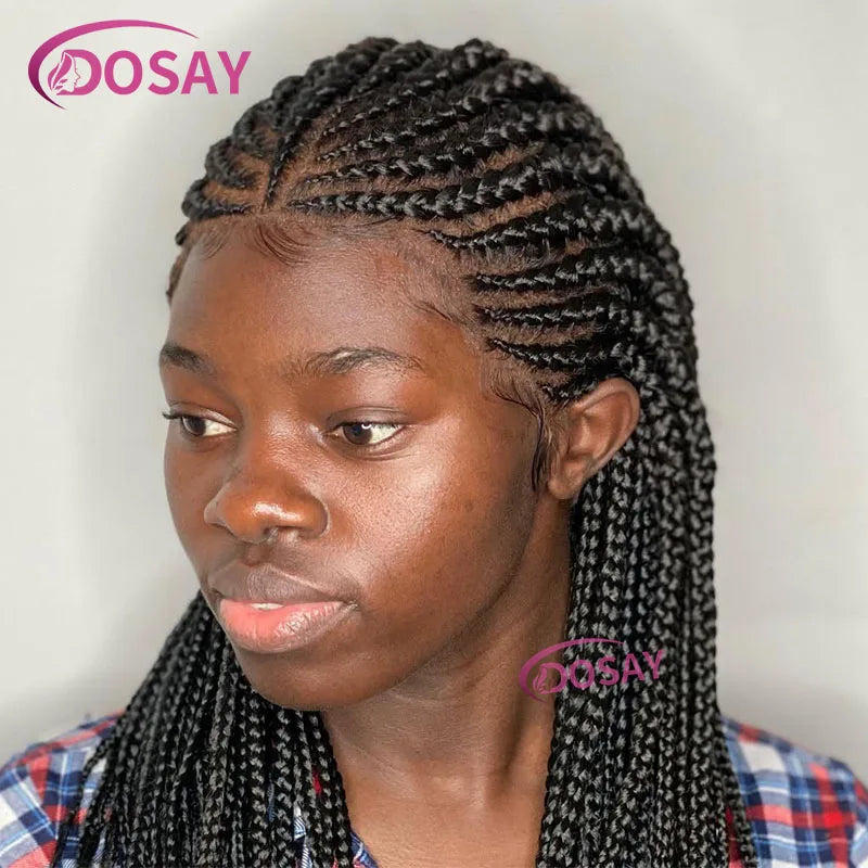 32" Synthetic Braided Wigs For Women Full Lace Front Wig Cornrow Braid Lace Wig Braiding Hair Middle Part Wig Daily Use