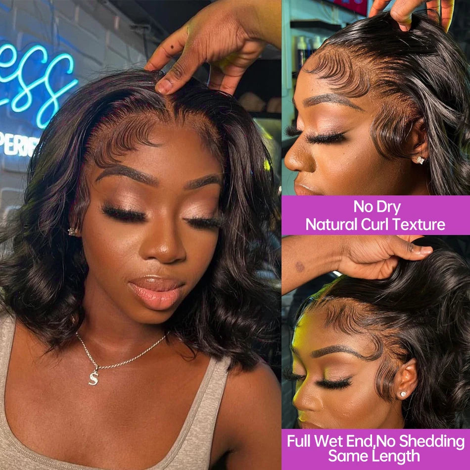 Body Wave Bob Wig 13x6 Transparent Hd Lace Frontal Wig Brazilian Virgin Remy Water Wave 13x4 Glueless Human Hair Wig 250 Density