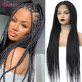 Comparison of a woman with braided hair and a wig on a mannequin head, featuring the DOSAY brand.