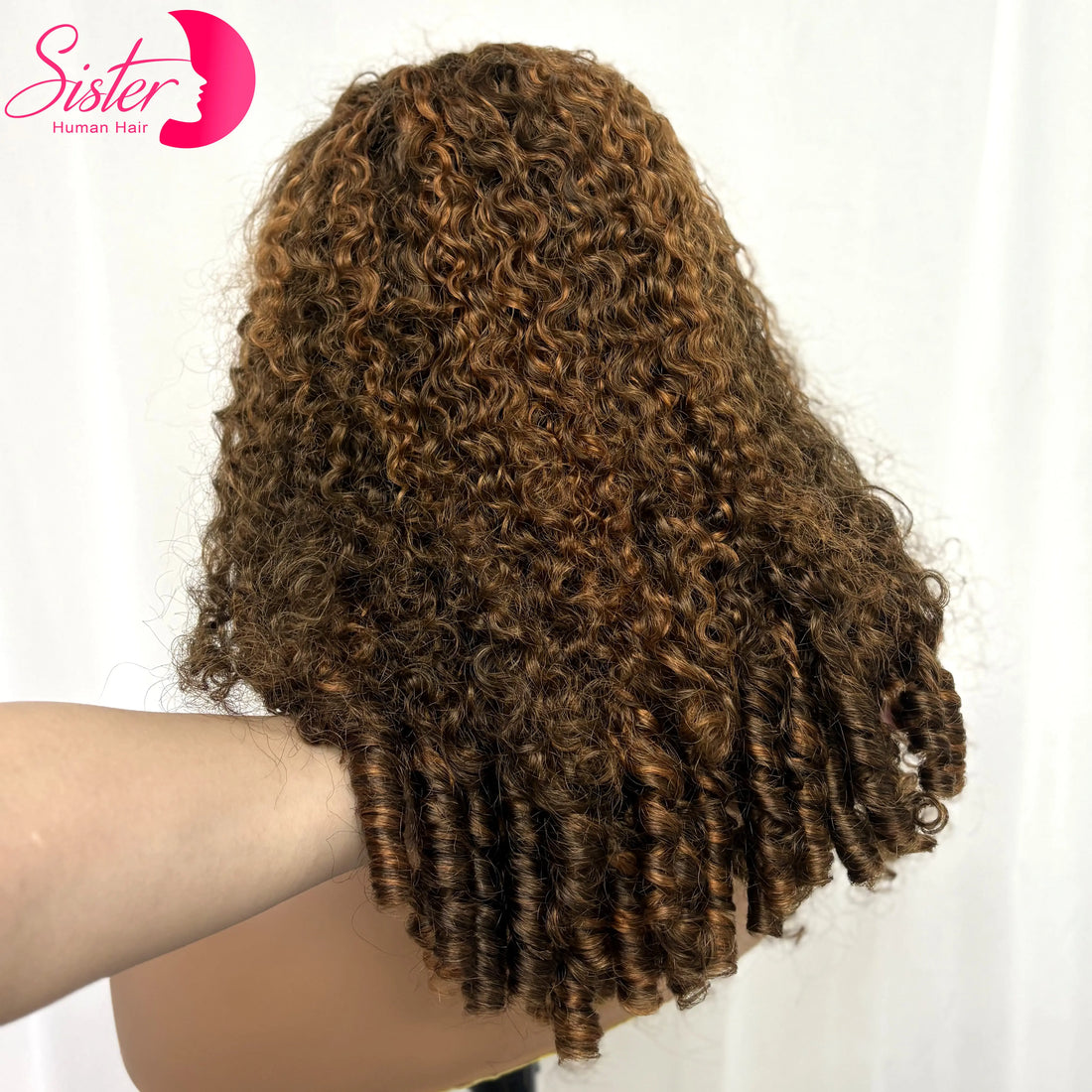 5x5 Glueless Highlight Burmese Bouncy Curly Human Hair Wigs 350% Density Lace Closure Pixie Curly Wigs for Women PrePlucked Remy