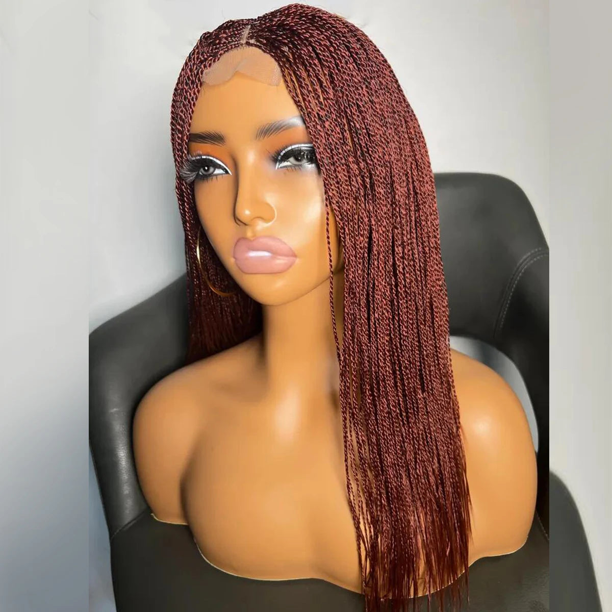 Micro Twist Braided Wig on Front Lace Color 1b Black braids 28inches Glueless Tiny Twist Braid Wigs For black Women