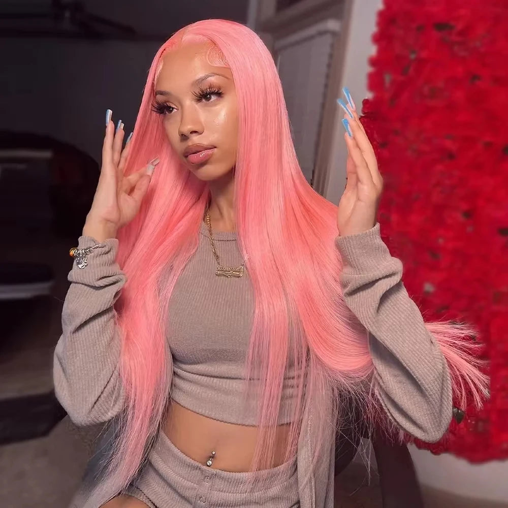 Light Pink 13x6 HD Lace Front Human Hair Wigs For Women Pre Plucked Brazilian Straight 13x4 HD Frontal Wigs 100% Human Hair Wig