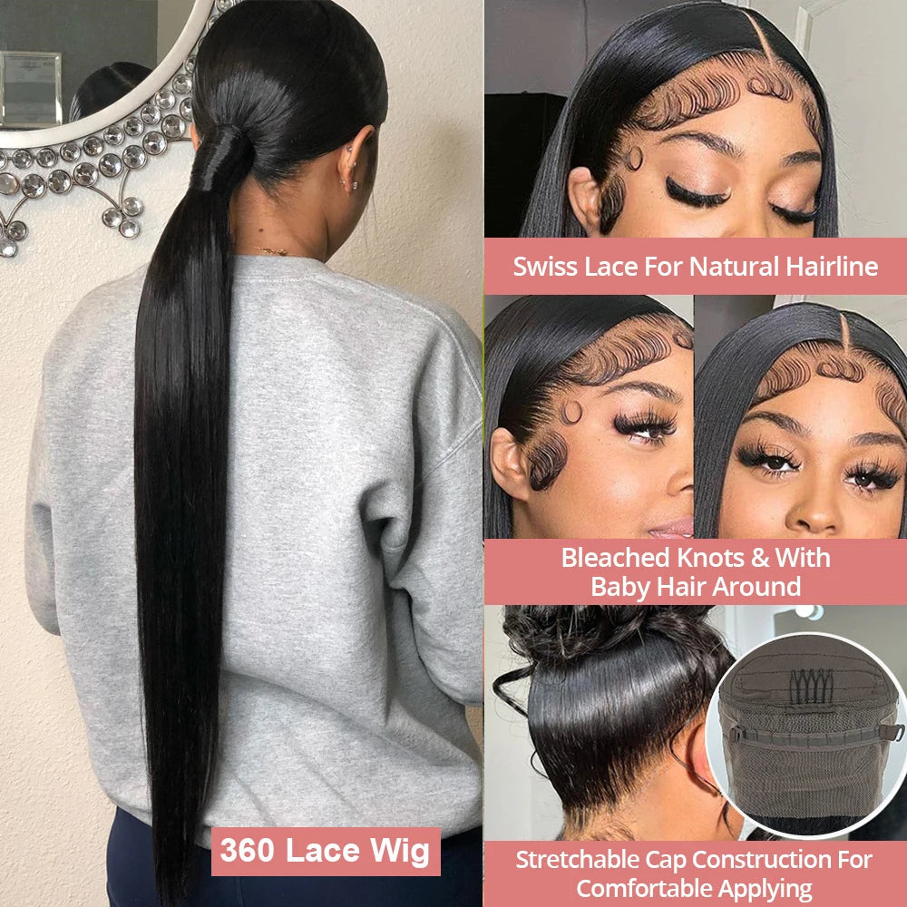 40 46Inch Bone Straight Lace Front Wigs Human Hair 13x6 360 Hd Lace Frontal Wig Brazilian Hair PrePlucked For Women 300% Density