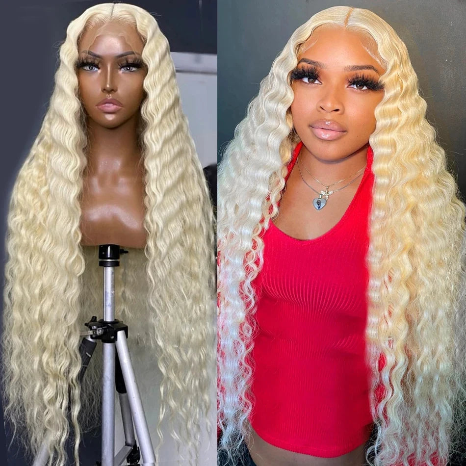 613 13x6 HD Lace Frontal Wig Human Hair Blonde 13x4 Lace Front Curly Wigs Deep Wave 30 inch Wigs for Women Choice