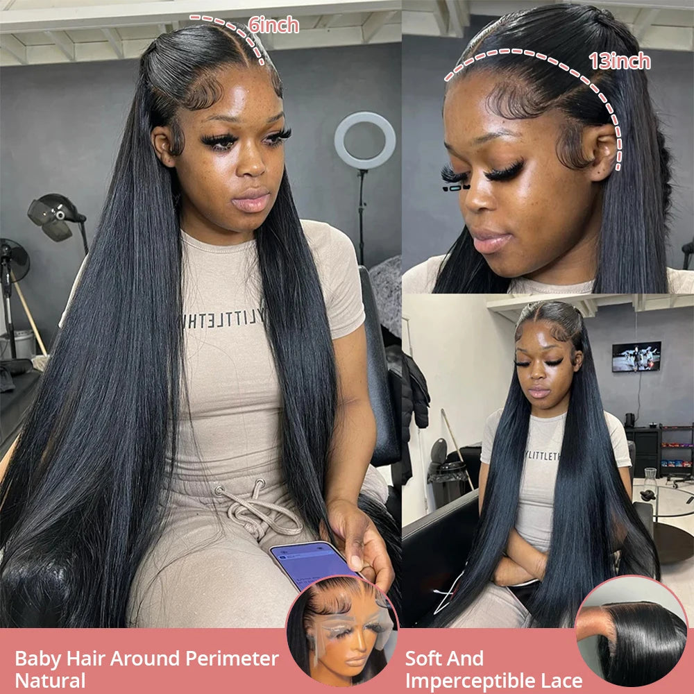 40 46Inch Bone Straight Lace Front Wigs Human Hair 13x6 360 Hd Lace Frontal Wig Brazilian Hair PrePlucked For Women 300% Density