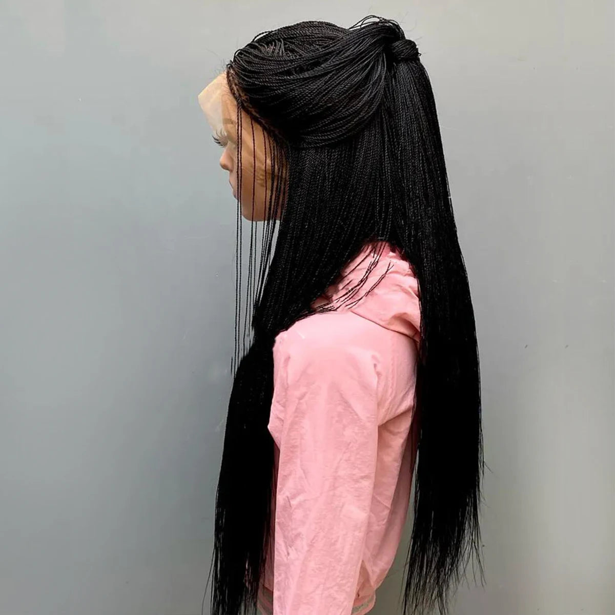 Micro Twist Braided Wig on Front Lace Color 1b Black braids 28inches Glueless Tiny Twist Braid Wigs For black Women