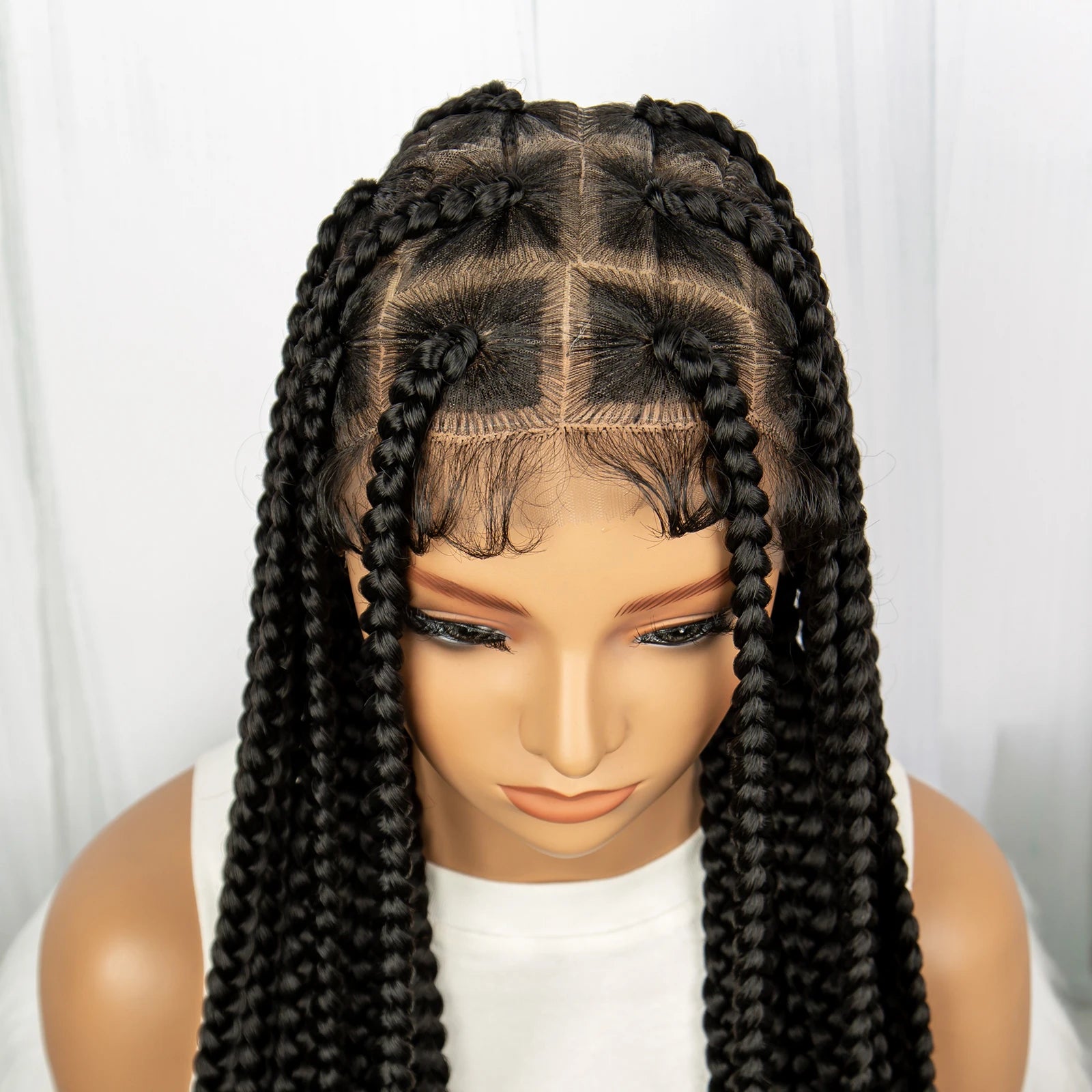 Synthetic Transparent Full Lace Braided Wigs Knotless Box Braids Wig for Black Women 34 inches Synthetic Hair Wig Long Black