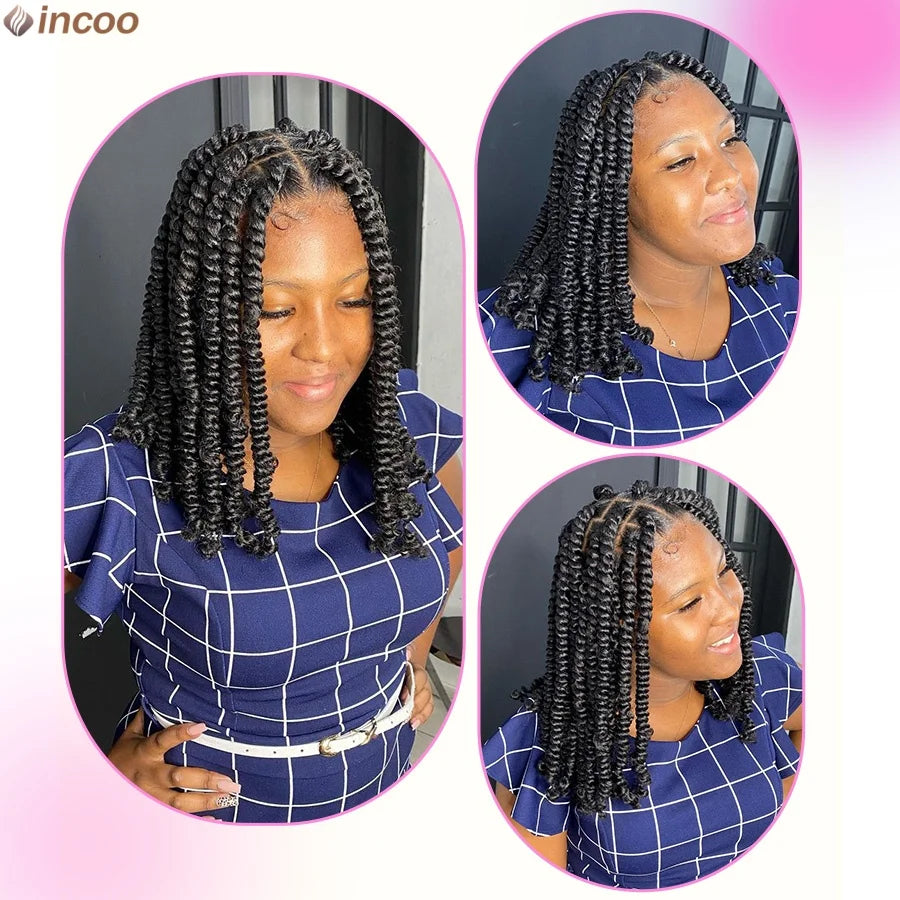 Short Spring Twist Braids Wig Synthetic Full Lace Front Passion Twists Wigs Curly Ends Knotless Box Twist Braiding Wig For Women