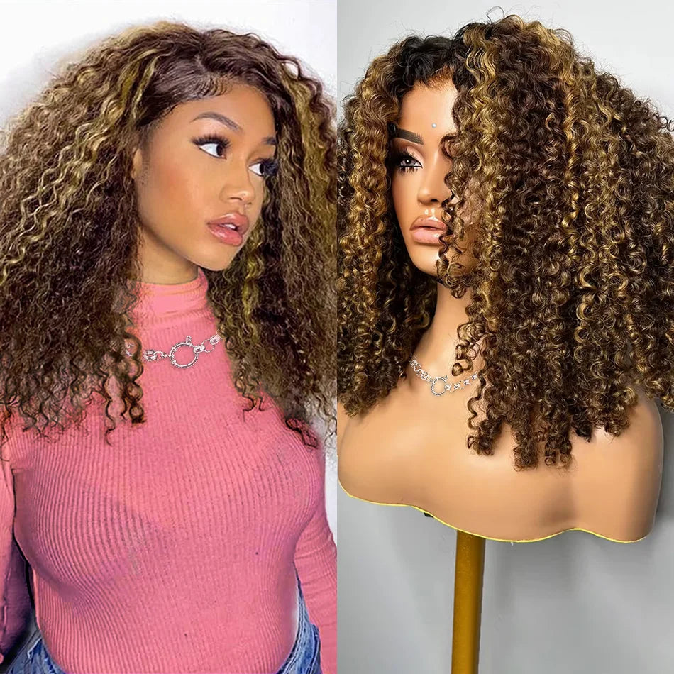 Bob Wig Human Hair 100% Highlight Ombre 5X5 Hd Lace Closure Wig Curly Short Honey Blonde Colored Glueless Deep Wave Frontal Wigs