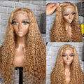 #27 Honey Blonde Human Hair Wig Deep Wave 13x6 hd Lace Frontal Wig Pre Plucked 30 inch Honey Blonde Curly Wig 100% Human Hair