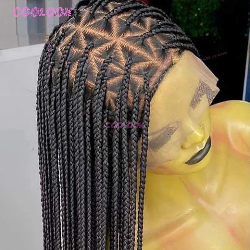 Synthetic Triangle Braids Hair Wig Full Lace Braided Wigs For Black Women Knotless Box Braid Wig 26" Cornrow Braids Lace Wig