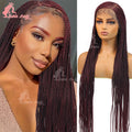 Burgundy Full Lace Braided Wigs for Black Women Synthetic Knotless Cornrow Braided Wigs Godness Side Part Wig Box Braids Wig