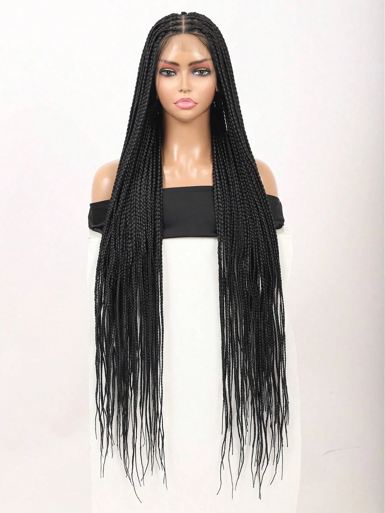 Synthetic Long Full Lace Knotless Box Braided Wigs for Black Women Twisted Braids Lace Frontal Black Cornrow Wig with Baby Hair
