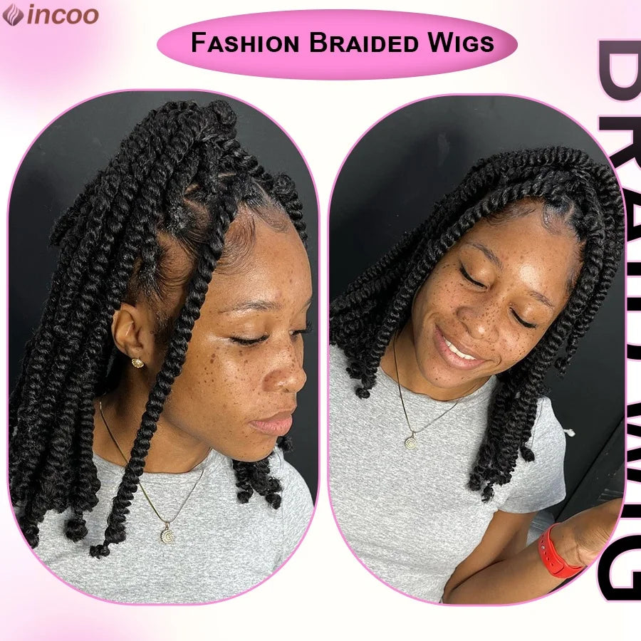 Short Spring Twist Braids Wig Synthetic Full Lace Front Passion Twists Wigs Curly Ends Knotless Box Twist Braiding Wig For Women