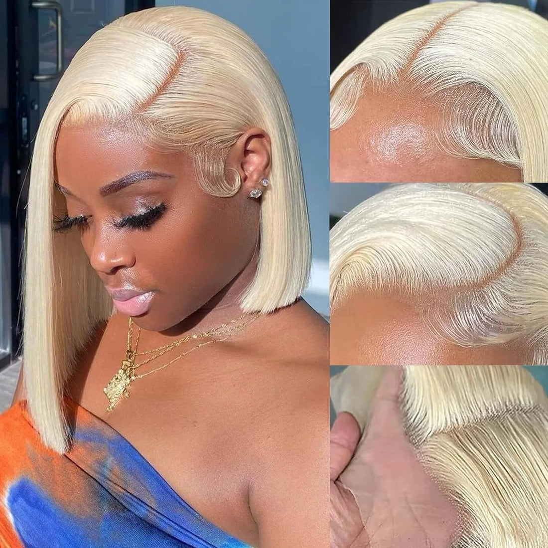 Blonde Bob Wig Human Hair 613 Lace Front Wigs Human Hair 200% Density 13x4 HD Lace Frontal Wig PrePlucked Short Straight Bob Wig