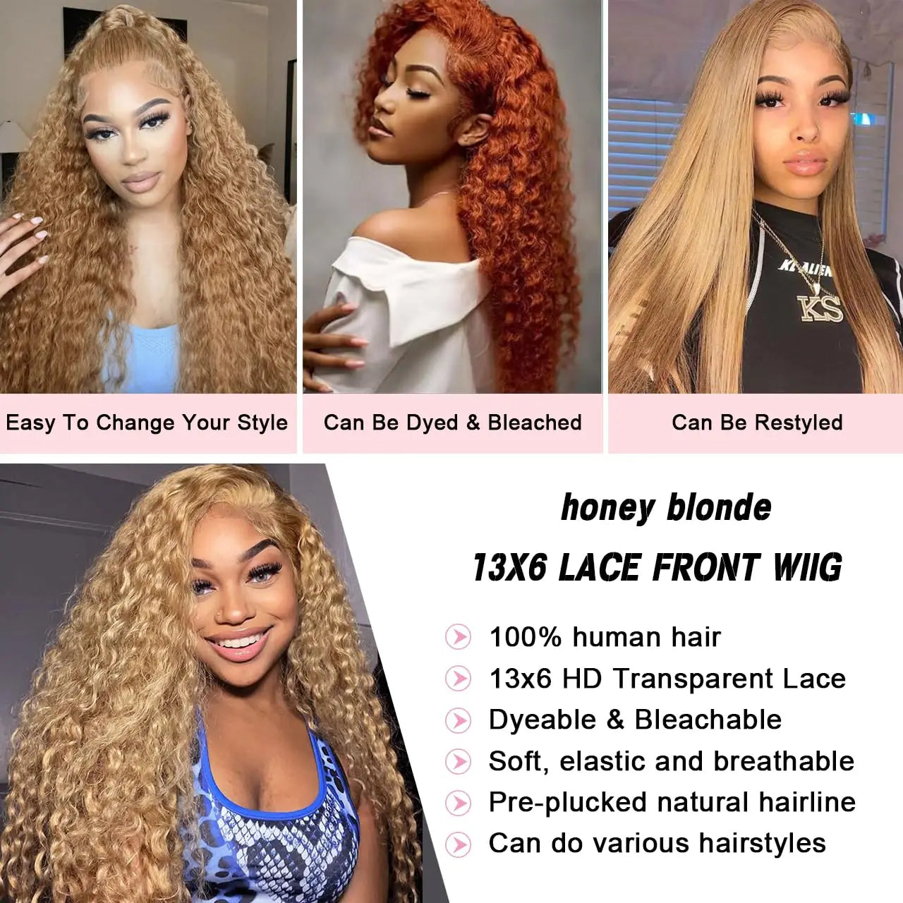 #27 Honey Blonde Human Hair Wig Deep Wave 13x6 hd Lace Frontal Wig Pre Plucked 30 inch Honey Blonde Curly Wig 100% Human Hair