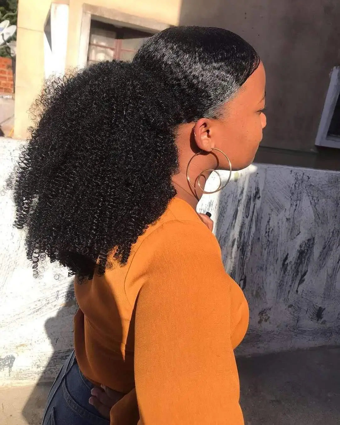 Afro Kinky Curly Drawstring Ponytail Human Hair Natural Ponytail Extension 12A Brazilian Virgin Human Hair Ponytail Natural Blac