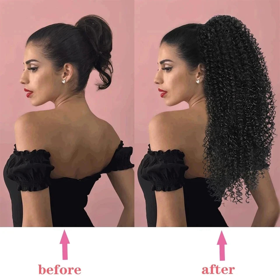 8-26 Inch Drawstring Ponytail Kinky Curly Human Hair Brazilian Ponytail Remy Brazilian Hair Extensions Clip In Natural Black