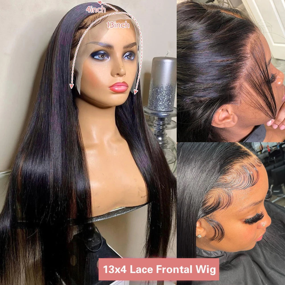 40 46Inch Bone Straight Lace Front Wigs Human Hair 13x6 360 Hd Lace Frontal Wig Brazilian Hair PrePlucked For Women 300% Density