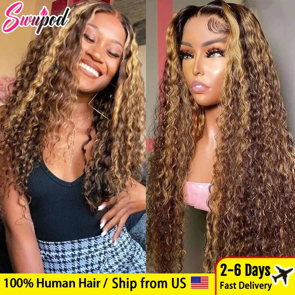 Highlight Deep Wave Wigs 100%Human Hair Wig 13x6/13X4 HD Lace Frontal Wig Honey Blonde 13x4 Lace Front Human Hair Wigs For Women
