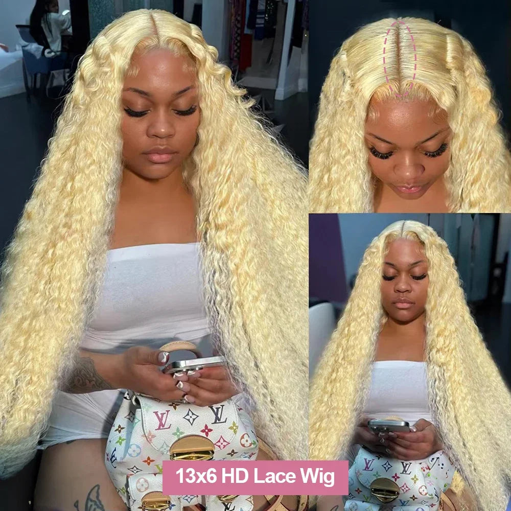 613 Loose Deep Wave Honey Blonde Human Hair Wigs 13x4 HD Lace Front Wigs Curly 13x6 Lace Frontal Wigs Color PrePlucked Women Wig