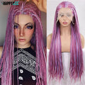 28Inch Pink Highlight Box Braided Wigs for Women Knotless Goddess Box Braid Lace Front Wig Colored Crochet Braid Synthetic Wig