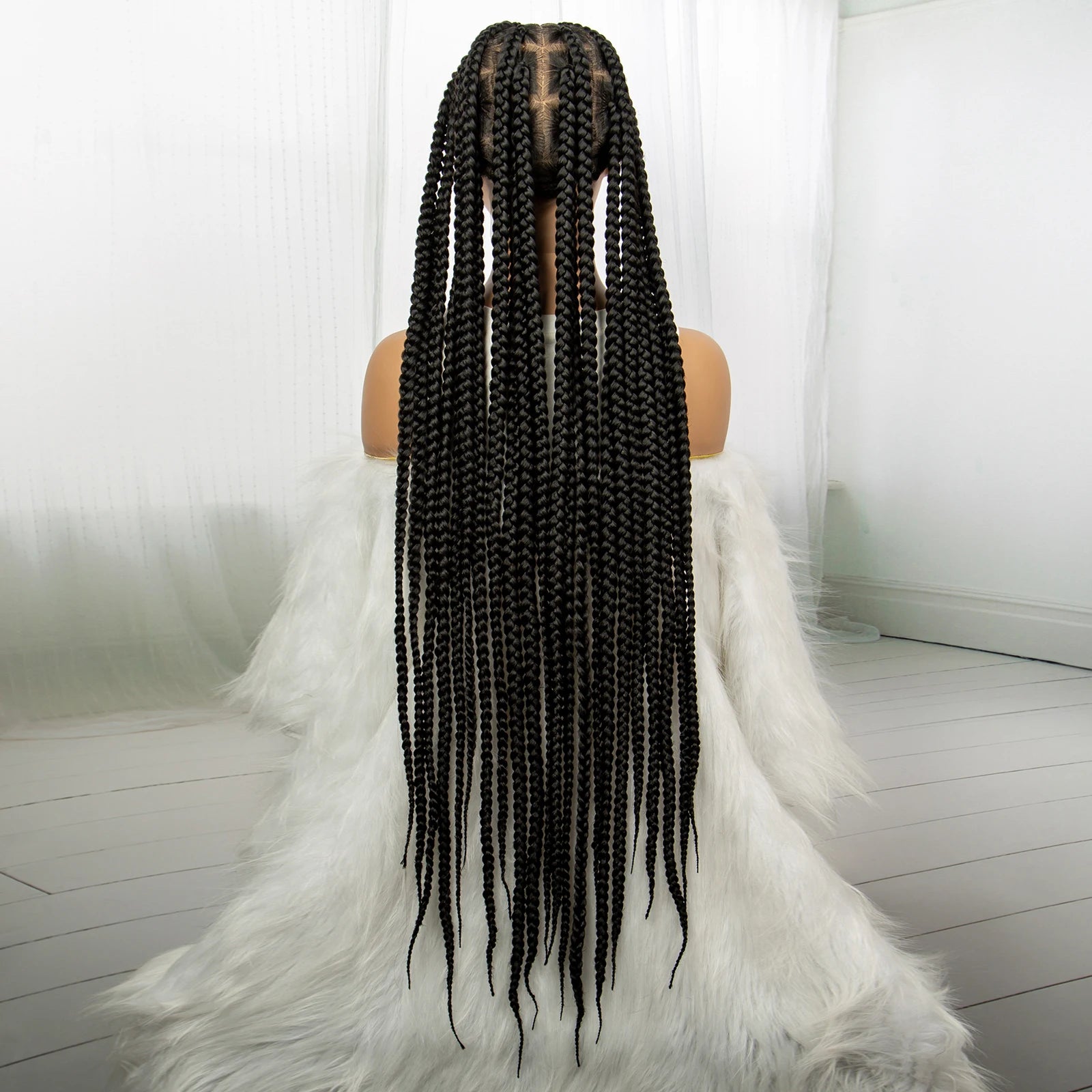 Synthetic Transparent Full Lace Braided Wigs Knotless Box Braids Wig for Black Women 34 inches Synthetic Hair Wig Long Black