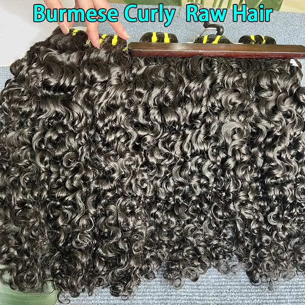 SWANEE Burmese Curly Human Hair Bundles Raw Hair Bundles 12A Curly Human Virgin Hair Weaving For Women Natural Black Color
