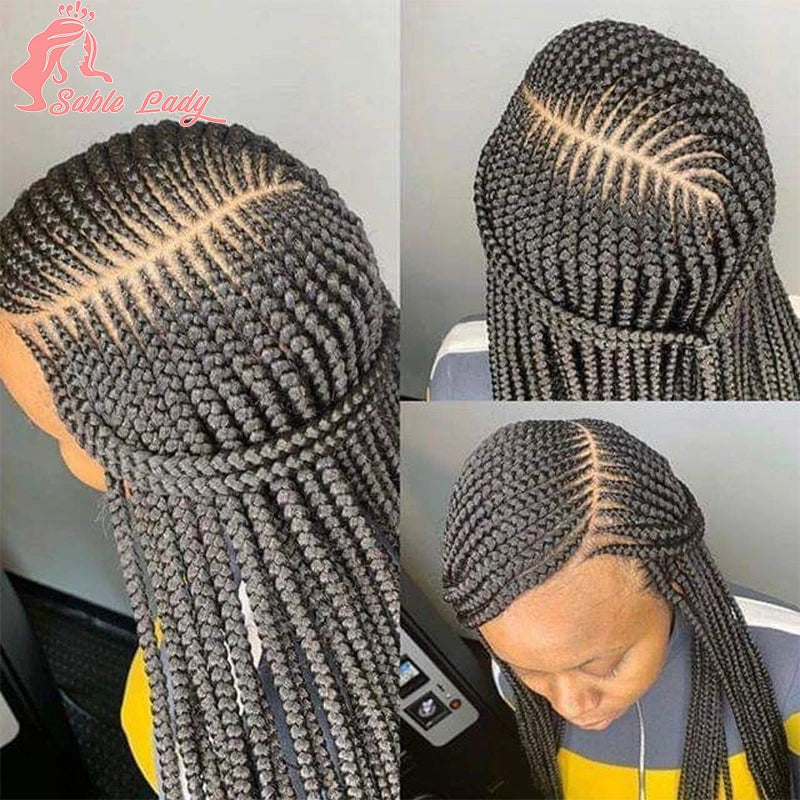 Burgundy Full Lace Braided Wigs for Black Women Synthetic Knotless Cornrow Braided Wigs Godness Side Part Wig Box Braids Wig