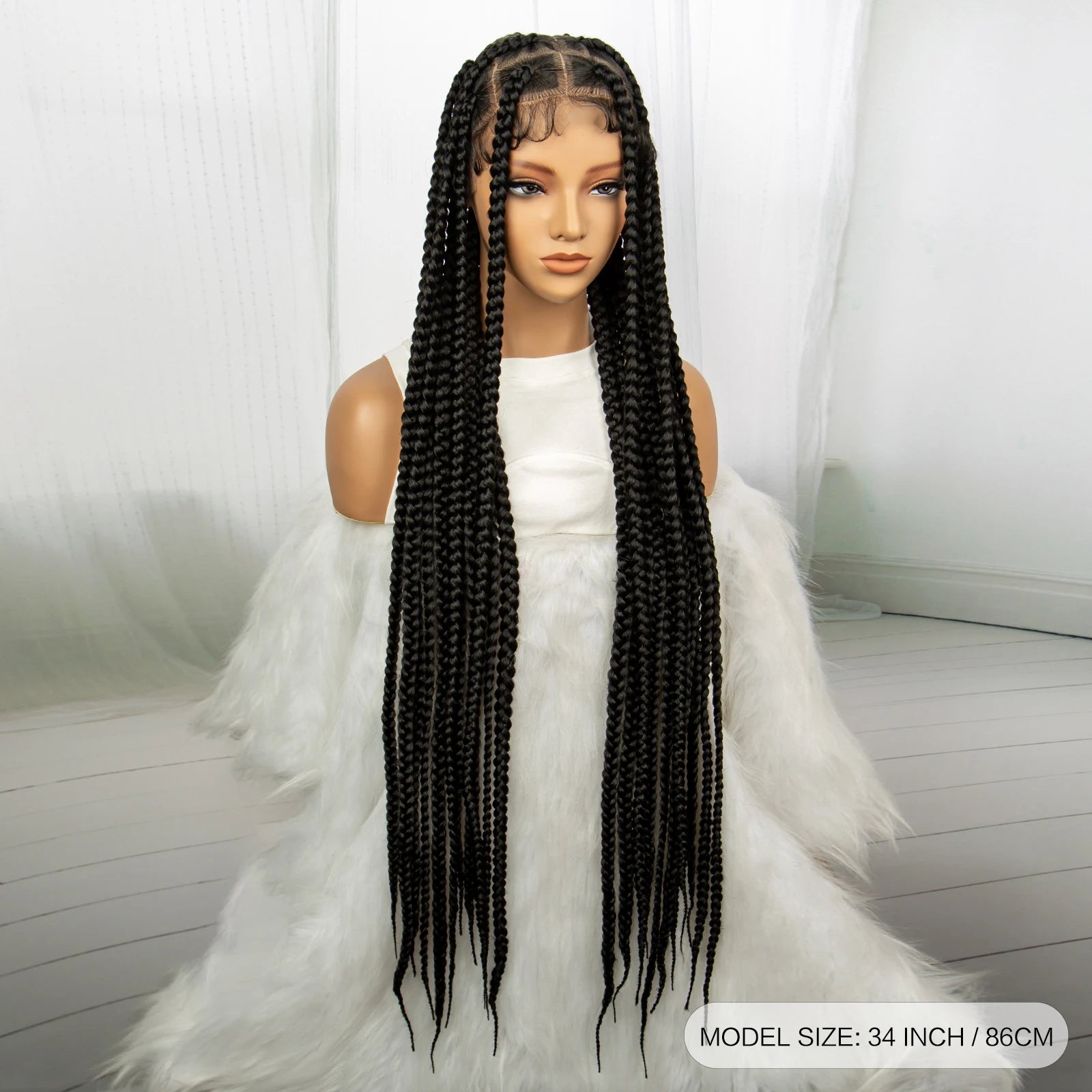 Synthetic Transparent Full Lace Braided Wigs Knotless Box Braids Wig for Black Women 34 inches Synthetic Hair Wig Long Black