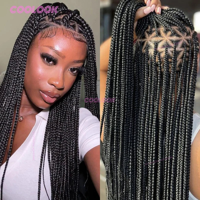 Synthetic Triangle Braids Hair Wig Full Lace Braided Wigs For Black Women Knotless Box Braid Wig 26" Cornrow Braids Lace Wig