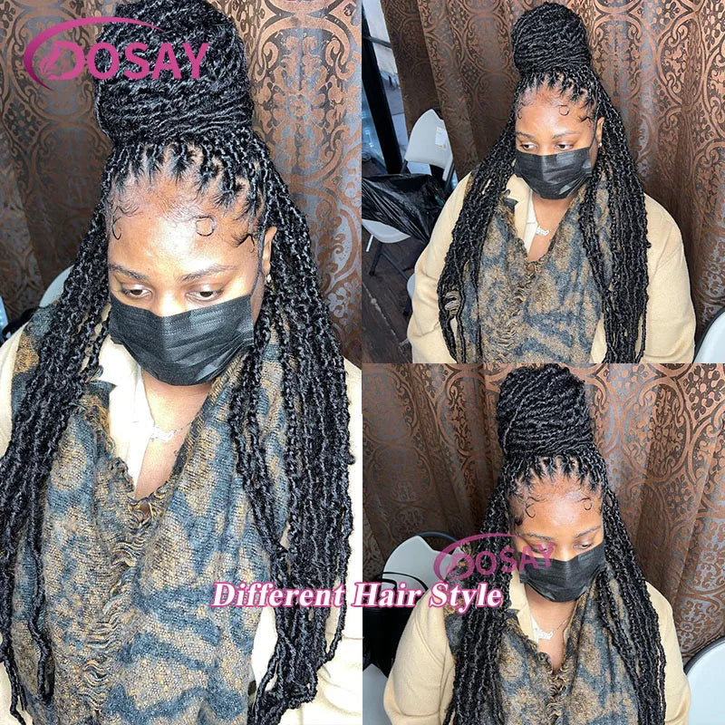 Collage of a woman with styled braids wearing a face mask, with 'DOSAY' branding.