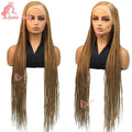 Burgundy Full Lace Braided Wigs for Black Women Synthetic Knotless Cornrow Braided Wigs Godness Side Part Wig Box Braids Wig
