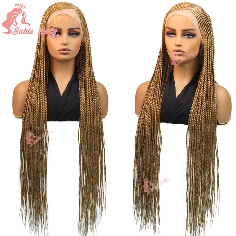 Burgundy Full Lace Braided Wigs for Black Women Synthetic Knotless Cornrow Braided Wigs Godness Side Part Wig Box Braids Wig