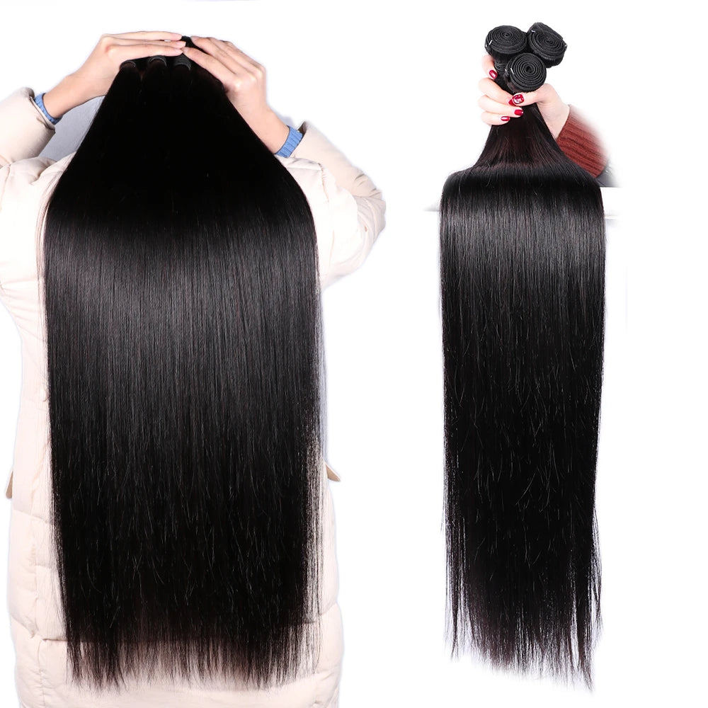 Natural Color Brazilian Human Hair Straight Bundles 10-40 Inches 1/3/4 Bundle Remy Human Hair Extensions Double Weft Braiding