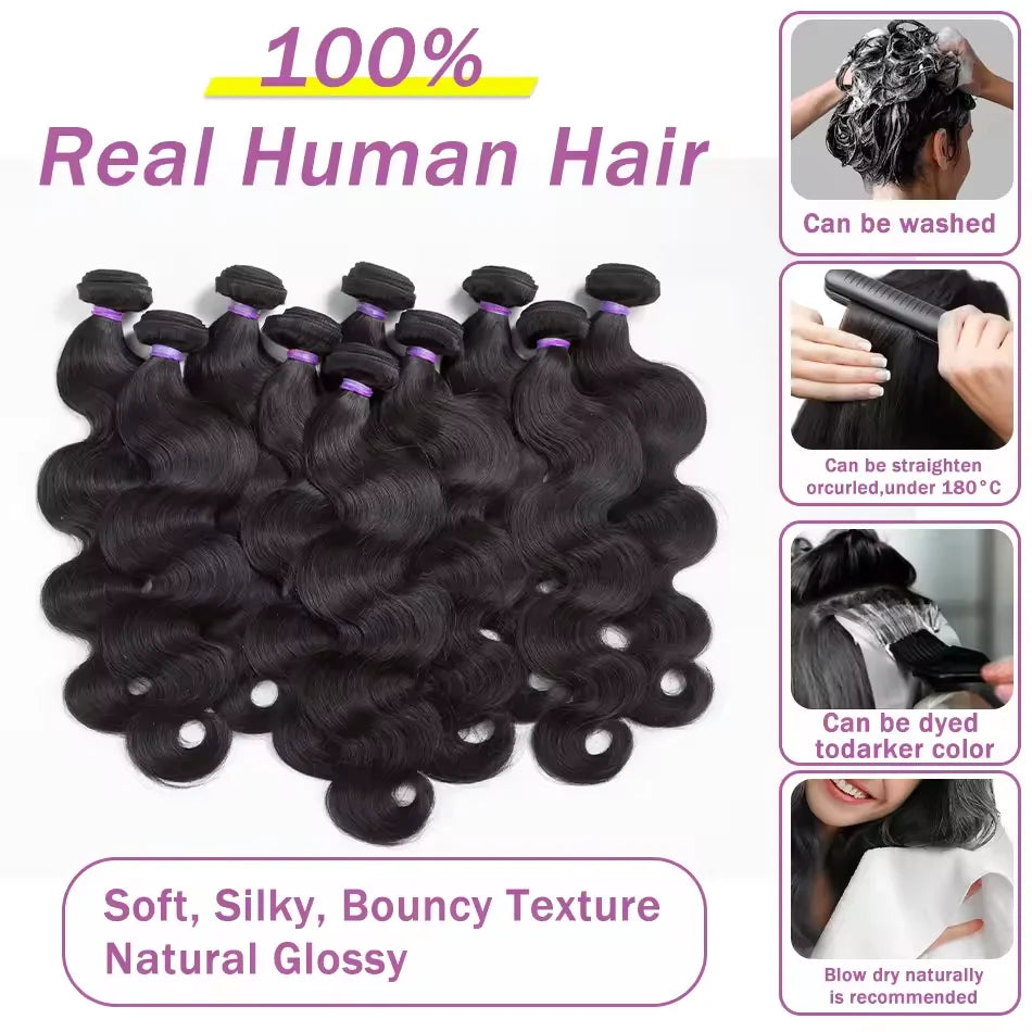 Body Wave Human Hair Bundles 32 36 Inch 100% Unprocessed Brazilian Natural Hair Waves 2/3/4 Bundles Hair Weave Extensions
