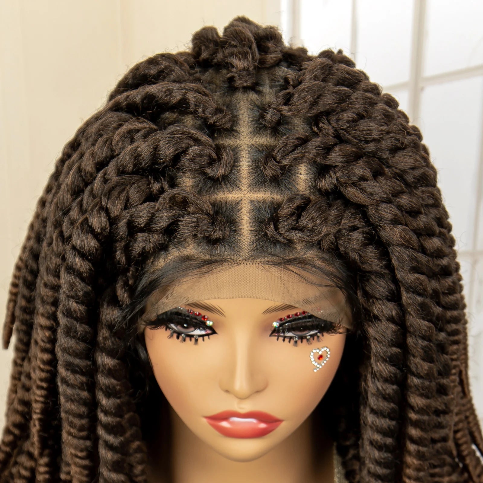 Synthetic Twisted Braided Wigs for Black Women Full Lace Synthetic Braided Wigs Brown Bob Wig Knotless 16 Inch