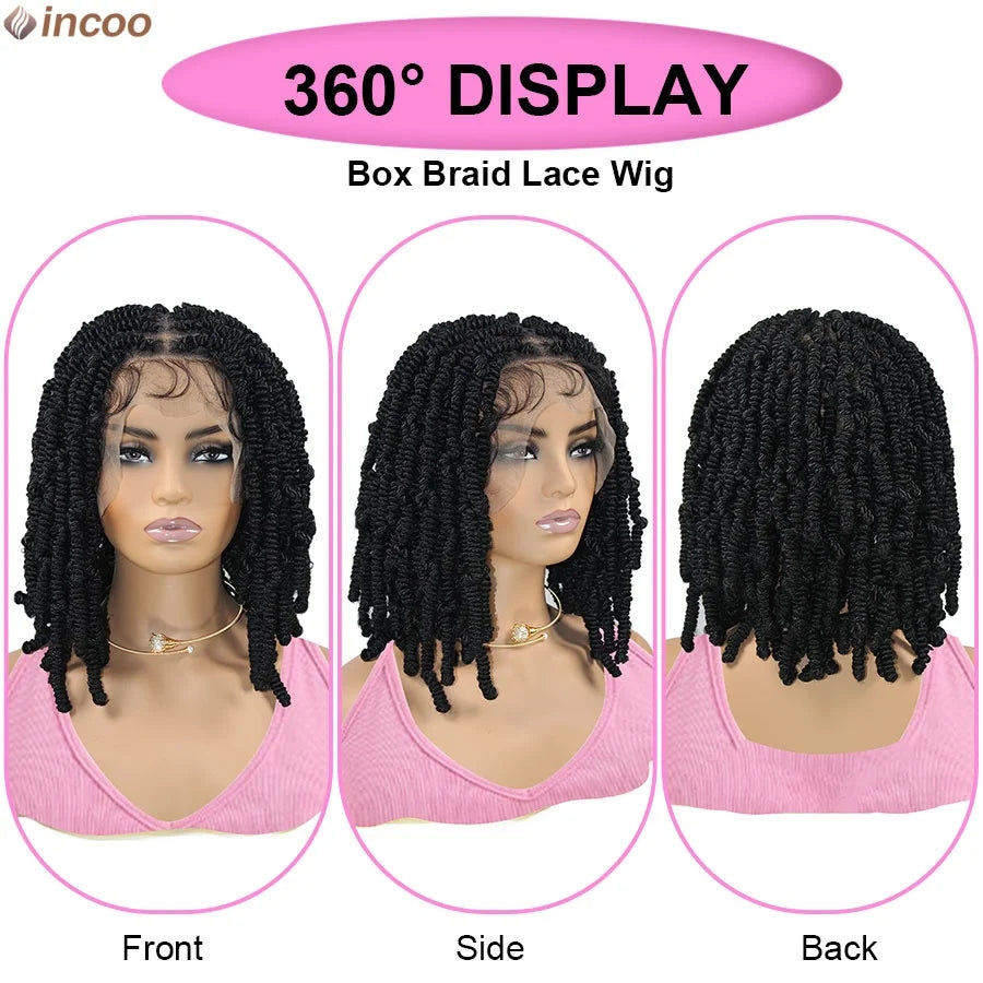 Short Spring Twist Braids Wig Synthetic Full Lace Front Passion Twists Wigs Curly Ends Knotless Box Twist Braiding Wig For Women
