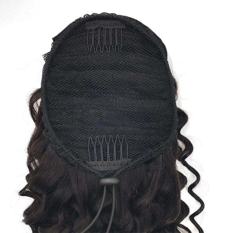 Deep Wave Drawstring Ponytail Human Hair Ponytails #1B Natural Black Curly Clip In Hair Extensions For Daily Cosplay 1 Pieces