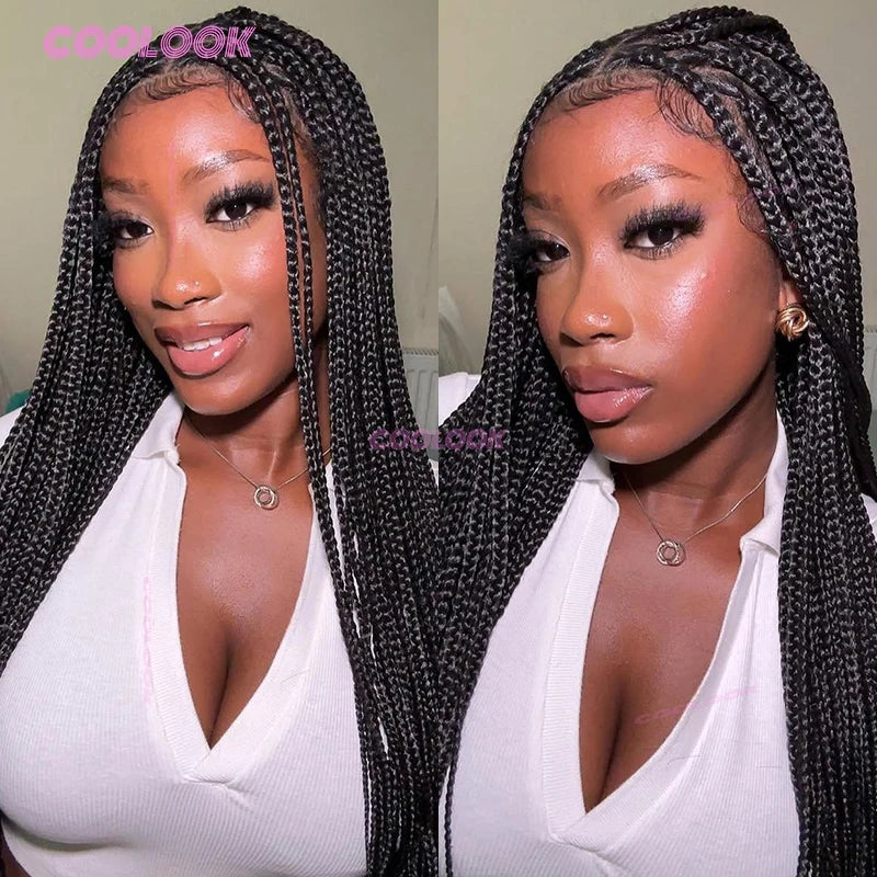 Synthetic Triangle Braids Hair Wig Full Lace Braided Wigs For Black Women Knotless Box Braid Wig 26" Cornrow Braids Lace Wig