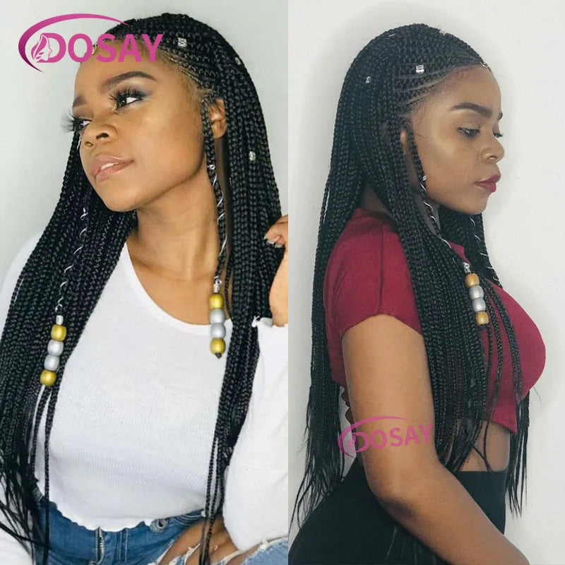 32" Synthetic Braided Wigs For Women Full Lace Front Wig Cornrow Braid Lace Wig Braiding Hair Middle Part Wig Daily Use