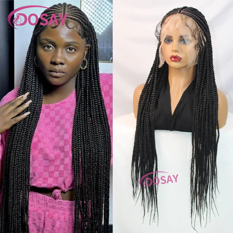 32" Synthetic Braided Wigs For Women Full Lace Front Wig Cornrow Braid Lace Wig Braiding Hair Middle Part Wig Daily Use