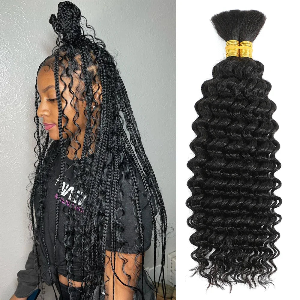 Boho Braids Human Hair Bulk 2Bundles Deep Wave For Braiding Curly Hair Bundles No Weft Brazilian 100 Gram Colored Hair