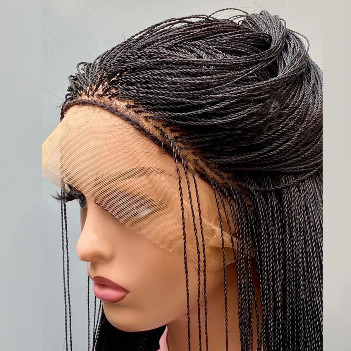 Micro Twist Braided Wig on Front Lace Color 1b Black braids 28inches Glueless Tiny Twist Braid Wigs For black Women