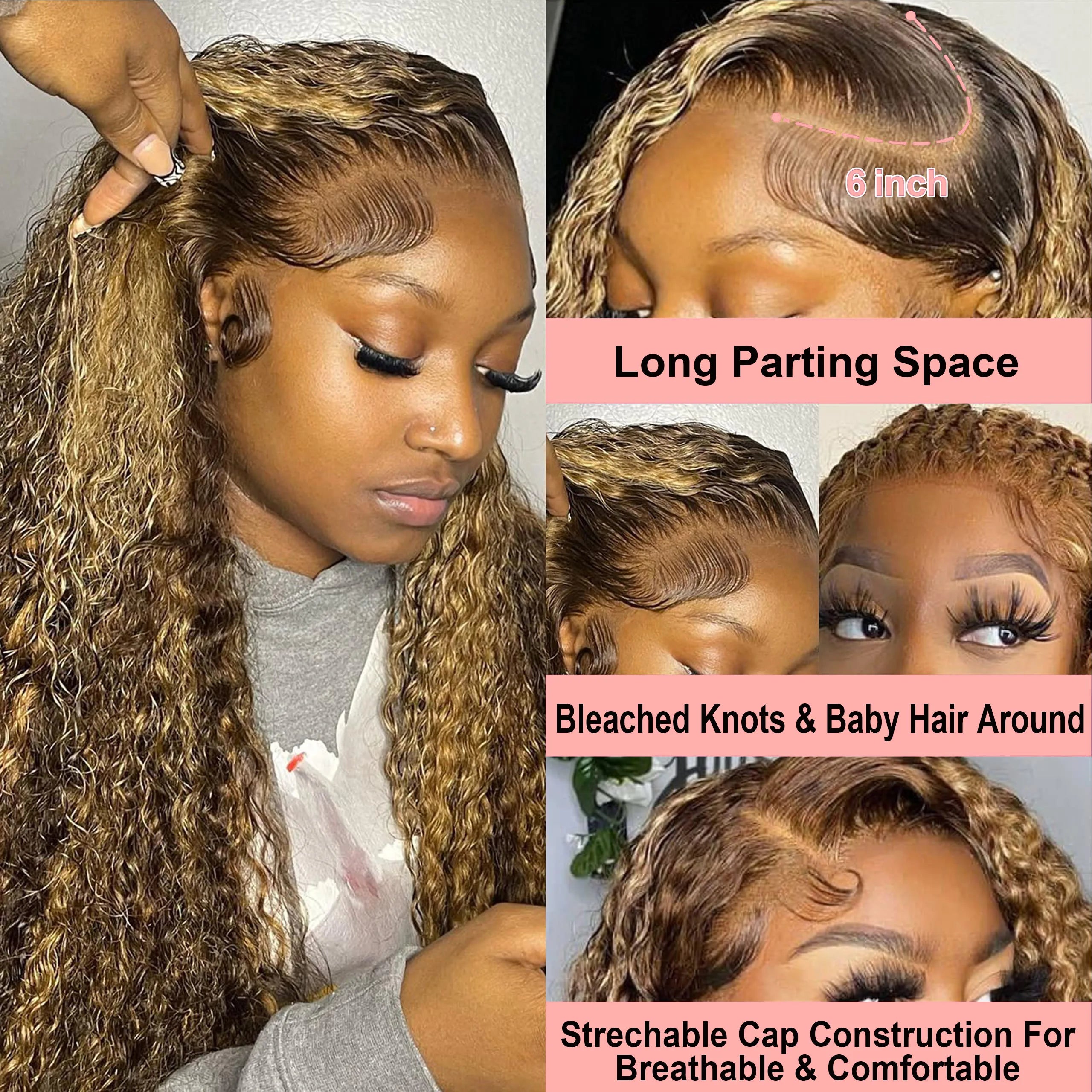 4/27 Ombre Curly Highlight Wig Human Hair Preplucked 7x5 Lace Closure Glueless Wigs Human Hair Deep Wave Ready To Wear For Women